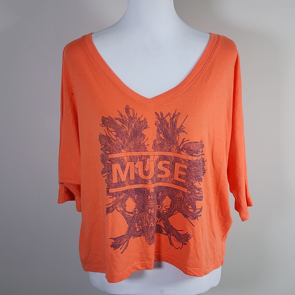 Muse The 2nd Law Tour Shirt Womens Large Orange Dolman Crop Graphic Band Tee **